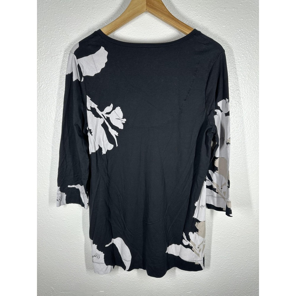 Chico's Blouse Womens Medium Black Floral V Neck 3/4 Sleeve Tunic Top‎ Jersey - Picture 8 of 8